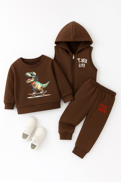 ADABEBEK Premium T-Rex Life Printed Vest Set 3-Piece Bottom Upper Baby Set 24726