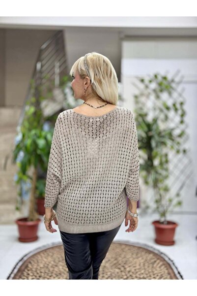 Punta Otantik Yg6020 Gilded Embroidered Mesh Italian Sweater Mink