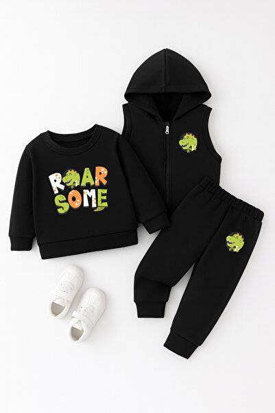 ADABEBEK Premium Roar Some Crocodile Printed Vest Set 3-Piece Bottom and Top Baby Set 23336