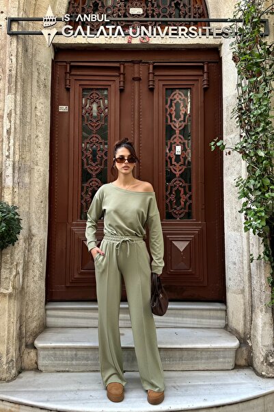 BEJNA Women's Off-Shoulder Soft Modal Textured Bottom Top Set