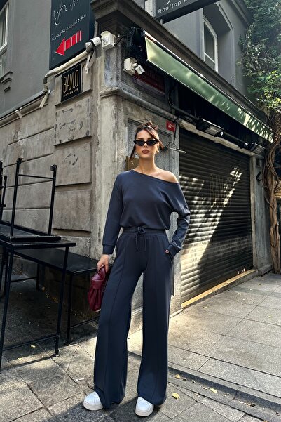 BEJNA Women's Off-Shoulder Soft Modal Textured Bottom Top Set