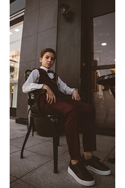 Atlas Kids Boy's Tuxedo Suit – Vest Set Bow Tie Shirts with Jogger Pants and Chains Set of 5