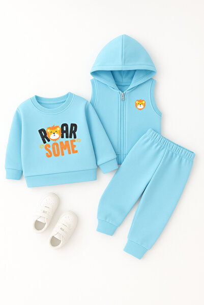 ADABEBEK Premium Roar Some Lion Printed Vest Set 3-Piece Bottom and Top Baby Set 23302