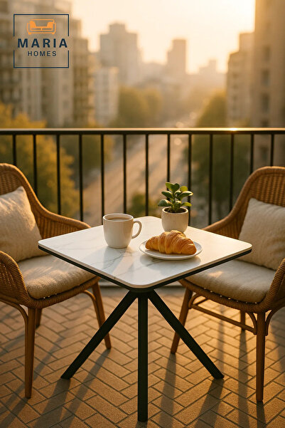 MARIA HOMES طاولة طعام من الرخام الأبيض، مناسبة للمقهى والمطعم والمكتب والمنزل، مصنوعة من المعدن، مقاس 60×60×60 سم