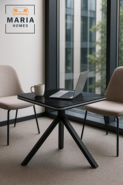 MARIA HOMES Square Black Dining Table – Modern Café, Restaurant, Office & Hom...