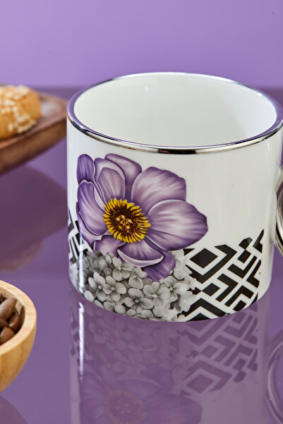 Cooker 200 ml Flower Patterned Silver Handle Porcelain Mug Cup