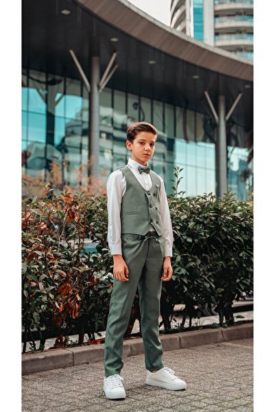 Atlas Kids Boy's Tuxedo Suit – Vest Set Bow Tie Shirts with Jogger Pants and Chains Set of 5