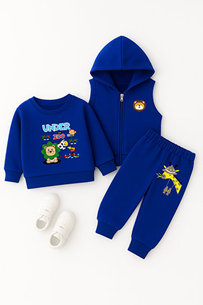 ADABEBEK Premium under the Zoo Printed Vest Set 3-Piece Bottom and Top Baby Set 23329