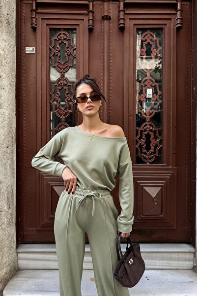 BEJNA Women's Off-Shoulder Soft Modal Textured Bottom Top Set