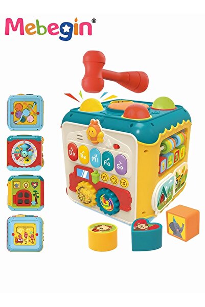 MEBEGIN لعبة مكعب نشاط للأطفال 7 في 1، لعبة فرز الأشكال، متاهة الخرز، مع الضو...