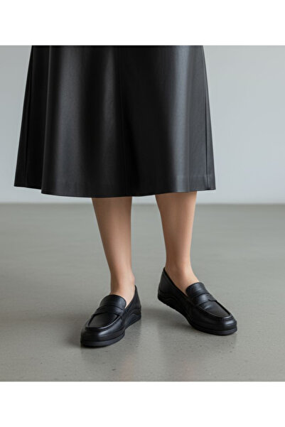 Bulldozer Inside Out Genuine Soft Leather Women's Black Color Loafer Shoes