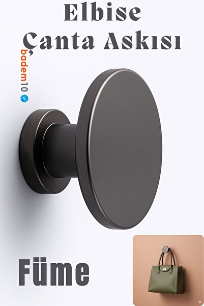 Badem10 Alex 70 mm Füme Askı Askılık Duvar Vidalı Çanta Elbise Asma Portmanto Vestiyer Banyo Mutfak Askısı
