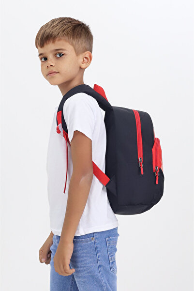 Probag Black and Red Kindergarten Nursery Bag with Fox Figure, 4 Compartments, Boy's Backpack