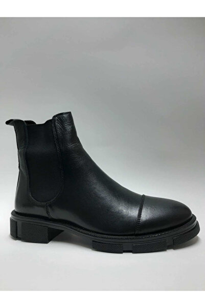 Ramos Genuine Leather Flexible Black Laceless Chelsea Model Winter Men's Boots