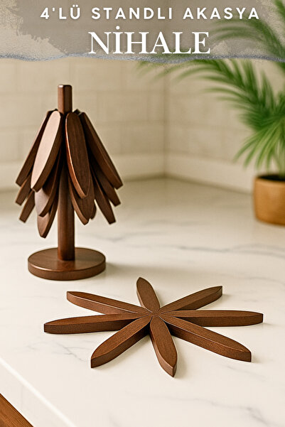 Penthouse 4-Piece Acacia Coaster Set - Coaster Practical Folding Cup & Plate Coaster