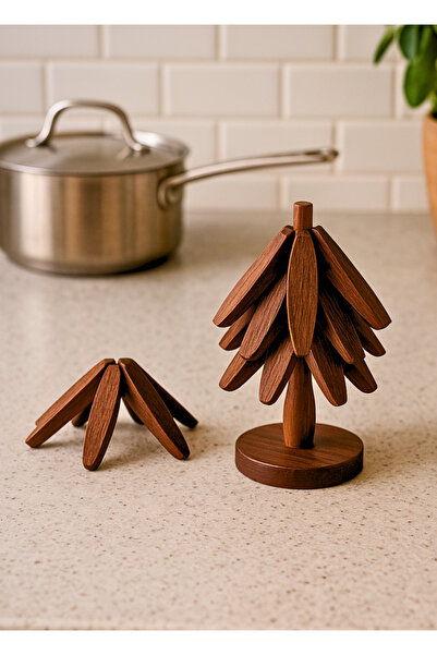 Penthouse 4-Piece Acacia Coaster Set - Coaster Practical Folding Cup & Plate Coaster