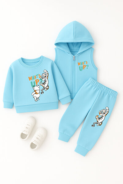 ADABEBEK Premium Tarz What's up Printed Vest Set 3-Piece Bottom and Top Baby Set 24120