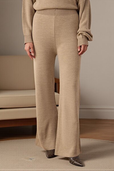 MODAMERSİ Women's Mink Boat Neck Sweater-Pants Knitwear Set