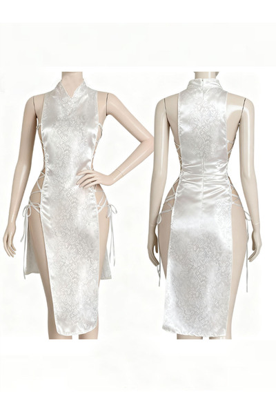 JInsh Elegant Chinese Cheongsam High Split Skirt Soft Floral Printed Temptation Exotic Charm Underwear