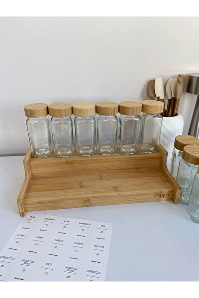 LEONEV 12-Piece Bamboo Lid Spice Rack and Two-Tier Bamboo Stand