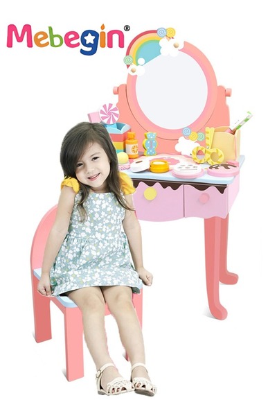MEBEGIN مجموعة أدوات تجميل للأطفال، طقم أدوات تجميل مع طاولة وكرسي ومرآة، تتض...