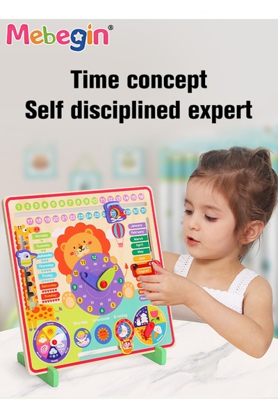 MEBEGIN لوحة ساعة تعليمية متعددة الوظائف تتضمن الساعة والأيام والتاريخ والأشه...