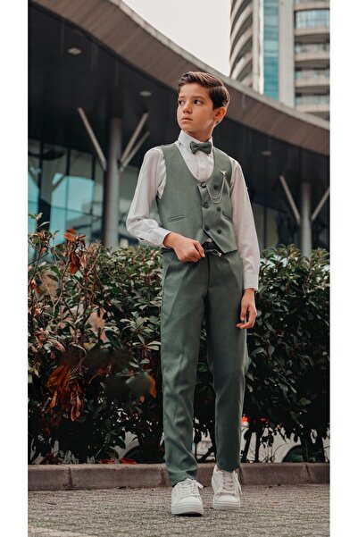 Atlas Kids Boy's Tuxedo Suit – Vest Set Bow Tie Shirts with Jogger Pants and Chains Set of 5