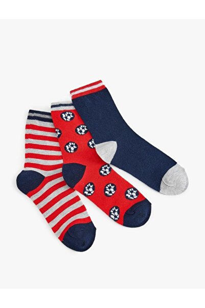Koton Комплект чорапи с футболна тематика за момчета, многоцветни, комплект от 3 чифта (AW 25)