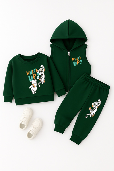 ADABEBEK Premium Tarz What's up Printed Vest Set 3-Piece Bottom and Top Baby Set 24120