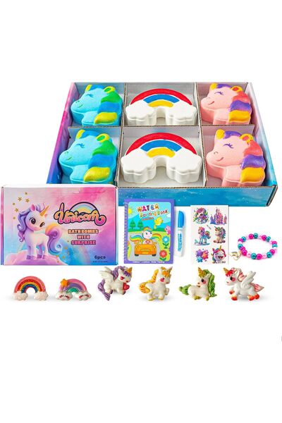 Beauenty قنابل استحمام للأطفال، عبوة من 6 قنابل استحمام على شكل وحيد القرن مع...