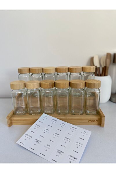 LEONEV 12-Piece Bamboo Lid Spice Rack and Two-Tier Bamboo Stand