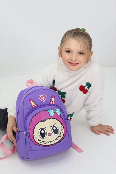 Probag Labubu Figured Purple Kindergarten Nursery Bag 4 Compartments Preschool Children's Backpack