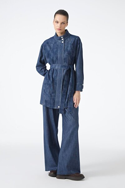 Zühre Belted Jacket Pants Double Set Navy Blue 1718