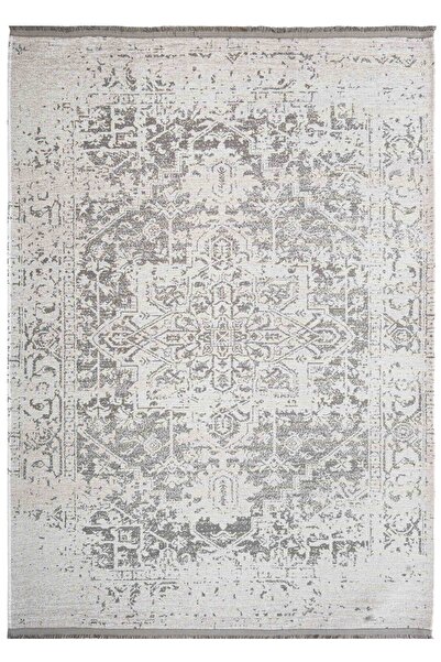 Oriente Home Avangard Desenli Gri Şönil Makine Halısı Kaymaz Taban Yıkanabilir Mutfak Halısı 7410