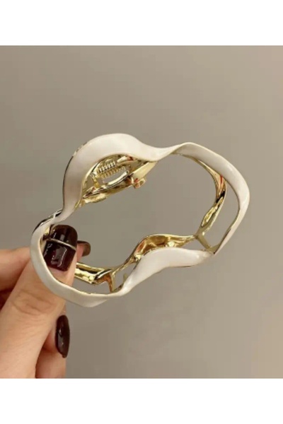 TREND White & Gold Metal Cloud Model Hair Clip - 7.5 cm Stylish Hair Accessory