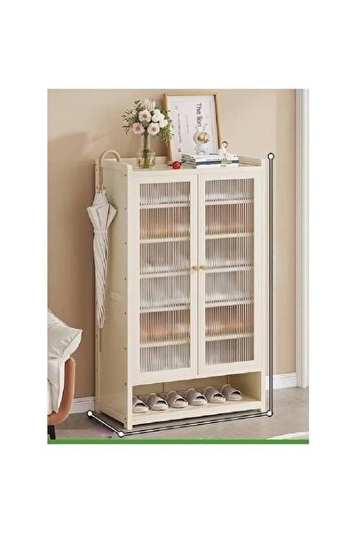 KEKE خزانة أحذية حديثة بـ 8 طبقات و3 أبواب وأبواب شفافة وقاعدة مفتوحة، لون بي...