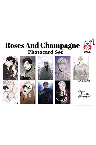 Hara Company Set de carduri foto de trupa Caesar SERGEYEV și Lee Won JUNG cu trandafiri și șampanie / Carte de colecție v1 (9 bucăți)