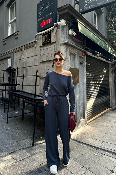 BEJNA Women's Off-Shoulder Soft Modal Textured Bottom Top Set