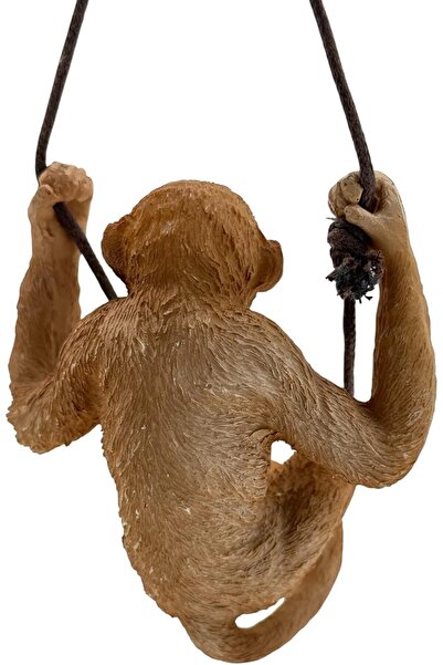 B&D Hanging Monkey Ornament, Decorative Brown Primate Figurine with Rope Swing, Indoor Outdoor Garde