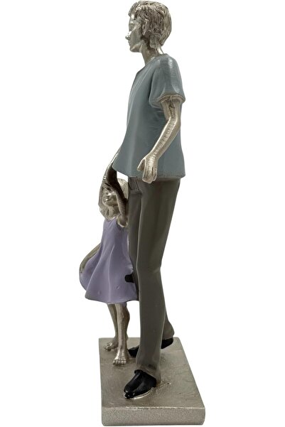 B&D DÉCOR Decorative Parent-Child Sculpture, Silver & Gray Resin Figurine with Base