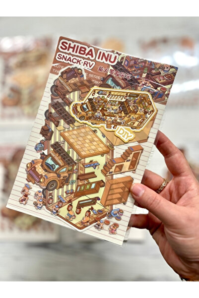 Kağıt Gemi Dükkan DIY Shiba Inu Atıştırmalık Karavanı 3D Diorama İzometrik Sticker Set/99 Adet Sticker+Karavan Kartonu