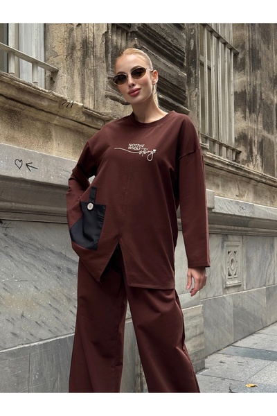 Tubik Women's Embroidery Detailed Pocketed Top and Bottom Set