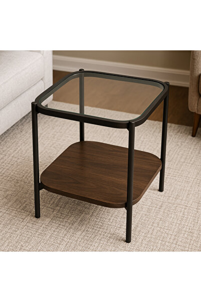 GESR HOME Modern Side Table with Glass Top and Metal Frame – Elegant Living Room Design
