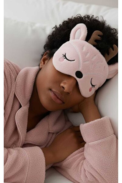 PEMBİŞ HOMEWEAR Mască de dormit din pluș roz de ren, bandă de dormit, bandă p...