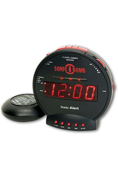 Bomb Sonic Dual Extra Loud Alarm Clock with Bed Shaker, Black