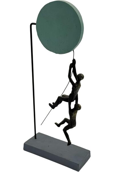 B&D DÉCOR Modern Art Sculpture, Metal Climbing Figures with Green Circle Base, Contemporary Home De