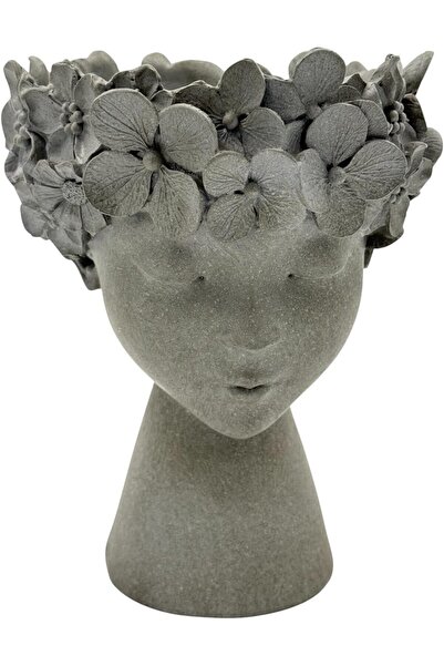 B&D Decorative Resin Head Planter - Grey Floral Crown Design (Indoor/Outdoor)