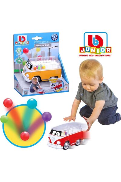 BB Junior Toy Car Volkswagen Poppin' Bus Samba Bus - Red/Yellow (1:1)