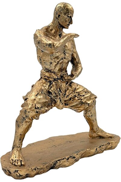 B&D KAUNFU Decorative Martial Arts Sculpture, Gold-Toned Fighter Statue