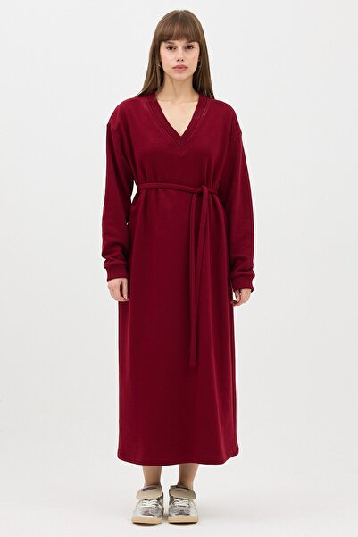 QANU V-Neck Long Sweatshirt Burgundy